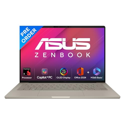 ASUS Zenbook A14, Snapdragon X Processor,(Qualcomm Adreno iGPU/16GB RAM/512GB SSD/Windows 11 Home/MS Office 365 Basic (1Year)*/14" FHD+ OLED/AI PC/Zabriskie Beige/0.98 kg),UX3407QA-QD258WS
