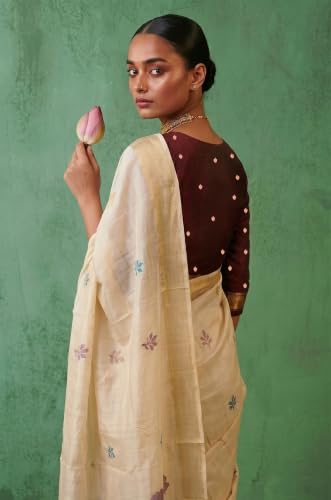 Label Aarna Women's Maroon Cotton Saree with Unstitched Blouse Piece | Woven | Floral Design | Ethnic Fashion Wear