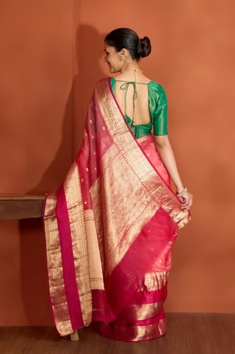 Taneira Light Pink Pure Silk Organza Banaras Cutwork Saree