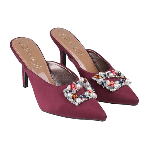 Catwalk Women Stylised Open Back Kitten Heels | For Women & Girls (MAROON,9 UK)