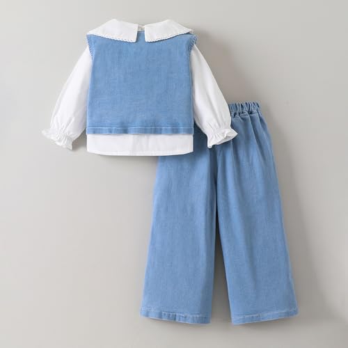 Hopscotch Girls Full Sleeves Blue 3-Pc Lace Embellished Jeans Set For Age (3-4 Years)