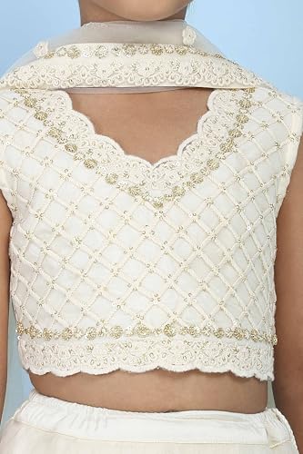 Biba Girls Neutral Butterfly Net Embroidered Regular Lehenga Set_14-15Y