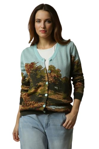 Allen Solly Women Blue Graphic Print V Neck Casual Sweater