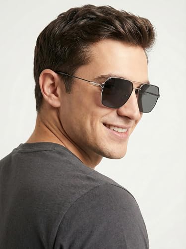 Carlton London Men Premium Polarised UV Protected Black Lens Silver Toned Rectangle Sunglasses