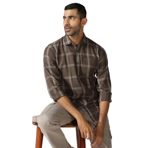blackberrys Men Khaki India Slim Fit Shirt | Solid Khaki Shirt with Full Sleeves, Streamlined Construction and Versatile Formal Styling | Size 42