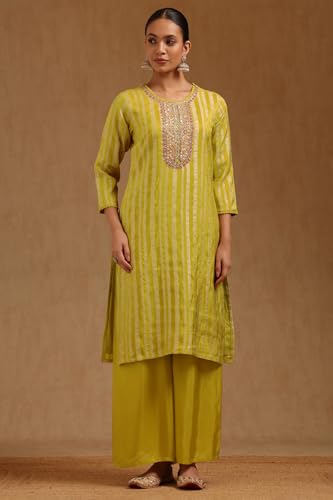 Soch Womens Green Tissue Zari Woven Suit Set With Sequins