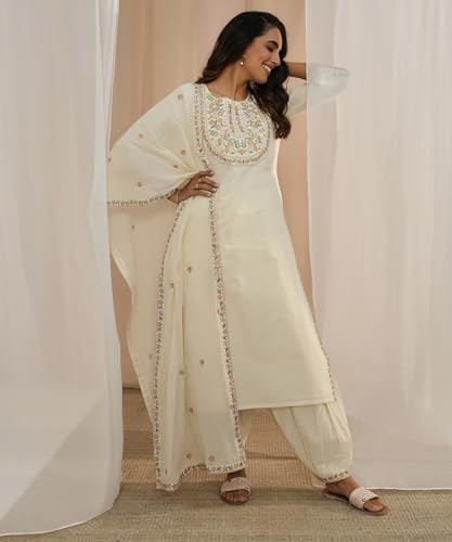 Libas Womens Yoke Design Cotton Straight Kurta With Salwar and Dupatta