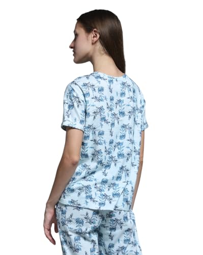 Wacoal Women’s Snooze Club Short Sleeve Full Length Comfort Fit Pure Cotton Pajama Set-Blue (XL)