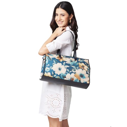 Caprese Poppy tote medium Teal Blue Floral Handbag