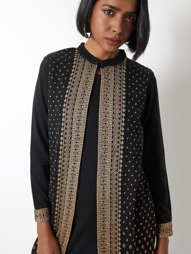 Max Women Knit Layered Winter Kurta (Black_S)