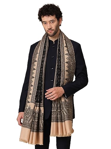 Zamour Kani Weave Woollen Shawl for Men, Traditional Design in Soft and Warm Fabric (Black and White)