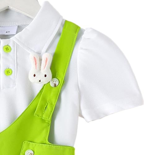 Hopscotch Girls Puff Sleeves White 2-Pc Bunny Applique Blouse & Skirt (6-7 Years)