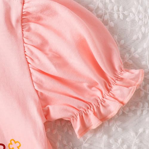 Hopscotch Baby Girls Graphic Print Short Sleeves Pink Rompers For Ages (6-9 Months)