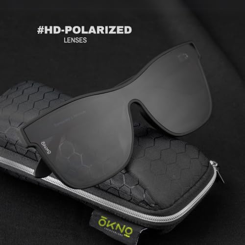 Eyewearlabs OKNO | Polarized Unilens Over-Sized Branded Stylish Sunglasses For Men & Women | 100% UV Protection Shades | Cricket Sports Cycling Driving | Black Lens | RV Matte Black