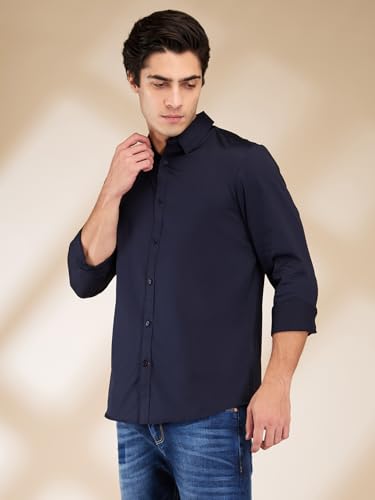 Being Human Navy Slim Fit Regular Collar Men's Shirt Clothing