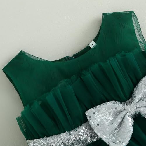 Fairy Dolls Baby Girls Frill Knee Length Cocktail Dress with Sequin Bow (1-2 Years, Green)