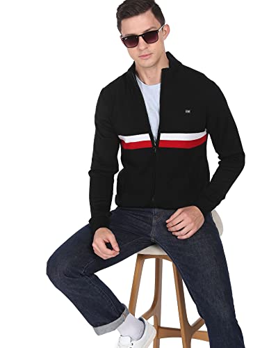 Arrow Men Black Contrast Stripe Acrylic Sweater