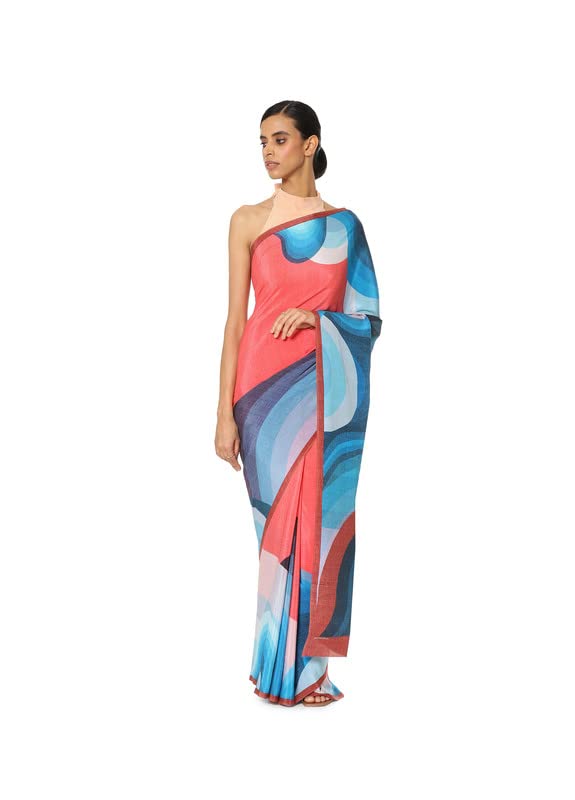 Satya Paul Pink Medium Crepe Printed Silk Saree for Women