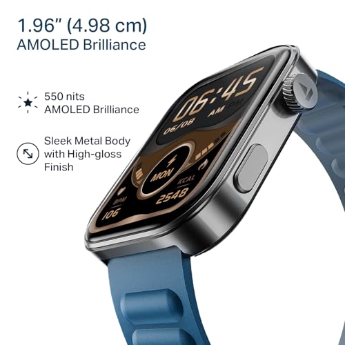 boAt Chrome Endeavour, Premium Metal Body, 1.96”(4.97cm) AMOLED Display,AI Coach Health Insights,Advanced S1 Processor,HRV,VO2 Max,Auto Watchface Refresh, Smart Watch for Men & Women (Magnetic Blue)