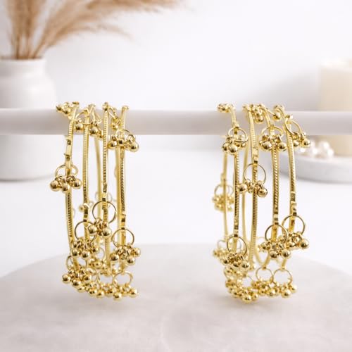 STREE STORE Gold Plated Kashmiri Bangles Bangle Set for Women & Girls | Western Style Ghungroo Design Gold Tone Bangles | Set of 8 (2.6)