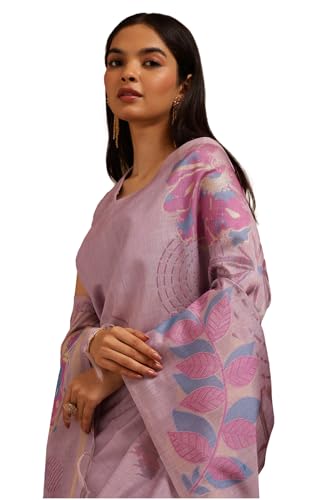 Soch Womens Lavender Tussar Woven Design Saree With Zari Woven