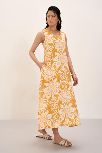 Marigold Lane by Pantaloons Women's Linen Blend Classic Mid-Calf Length Dress (SS25ETMDDRS00052N65A166_LightYellow