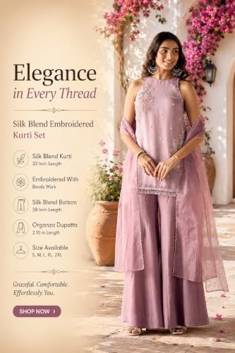 Women's Lavender Silk Blend Embroidered Kurti Set With Palazzo And Dupatta