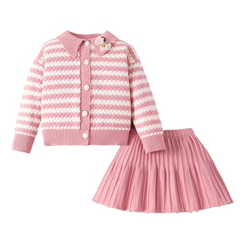 Hopscotch Girls Pink Full Sleeves 2-Pc Textured Stripe Skirt Set For Age (18-24 Months)