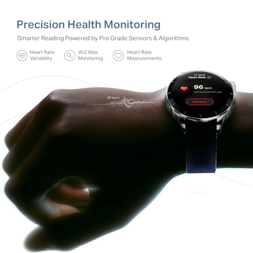 boAt Chrome Eon, Premium Metal Body, 1.43” (3.63 cm) AMOLED Round Display, AI Coach Health Insights, Advanced S1 Processor, Auto Heart Rate, HRV, VO2 Max, Smart Watch for Men & Women (Sterling Blue)