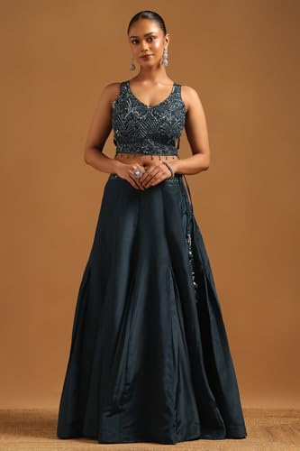 Soch Womens Blue Crepe Ethnic Motifs Lehenga Choli Set