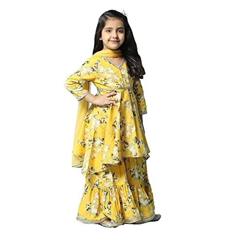 BIBA Cotton Girl Printed Relaxed Kid Salwar Suit Set (KW5085_YELLOW_5)