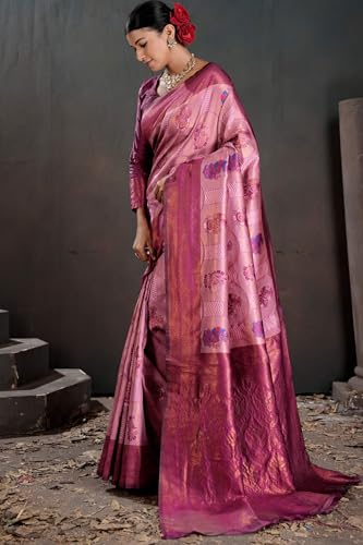 SGF11 Women's Kanjivaram Pure Soft Silk Saree With Unstitched Blouse Piece (Pink)