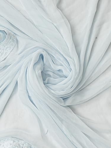 Ada Hand Embroidered Lucknowi Chikankari Unstitched Chanderi Dress Material Suit Piece with Dupatta for Women with Cutdana Work 01A871539 Blue