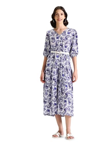 U.S. POLO ASSN. women's Polyester Fit and Flare Midi Casual Dress (UWSS24DRS106_Blue