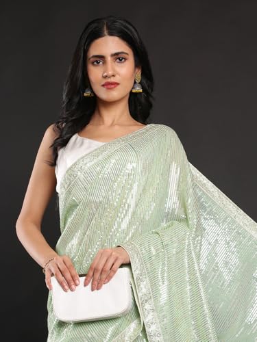 Kalyan Silks Pista Green Sequence Work Fancy Saree