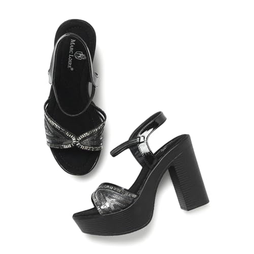 Marc Loire Women's Embellished Round Toes Heels | Stylish Backstrap Fashionable Casual Sandal for Every Occasion