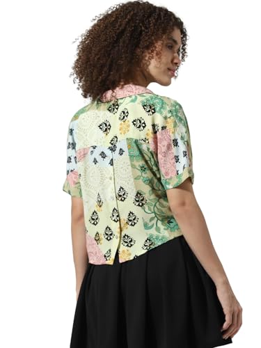 ONLY Women Printed Viscose Crop Length Green Shirt