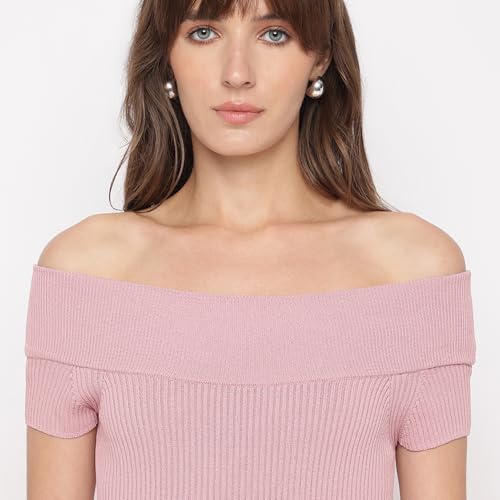 GUESS Vintage Blush Textured Off-Shoulder Short Sleeves Lidia Bodycon Dress