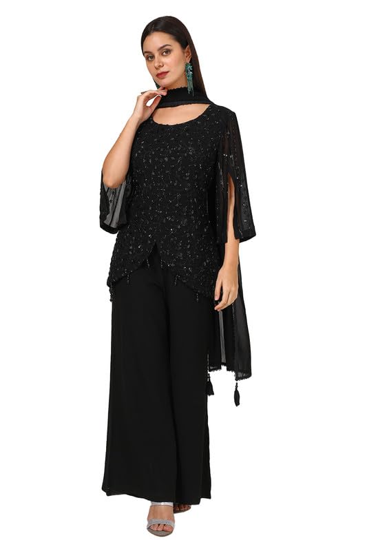 Soch Womens Black Georgette Blend Suit Set With Sequins