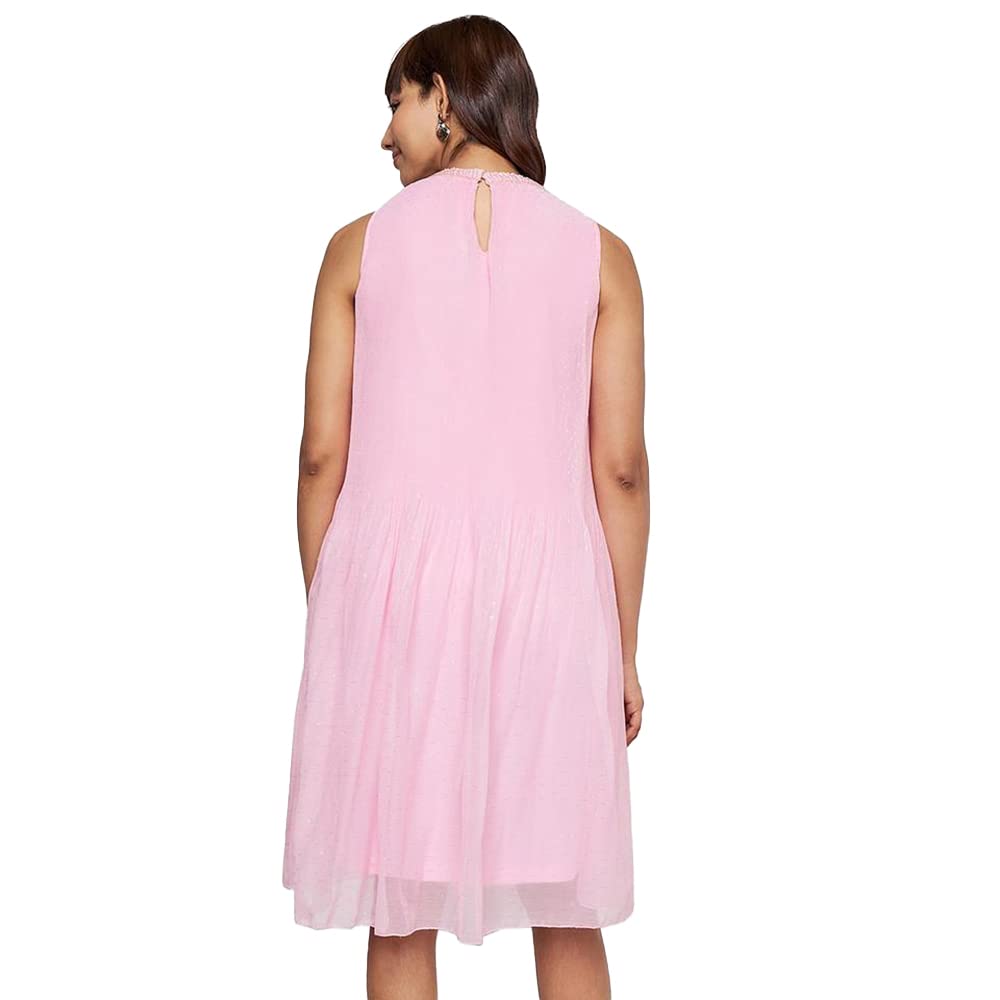 AND Women's Polyester Trapese Calf Length Dress (FW22AJ043DRPL_Pink_S)