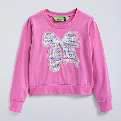 Hopscotch Girls Full Sleeves Pink 2-Pc Bow Applique Cotton Pants Set For Ages (3-4 Years)