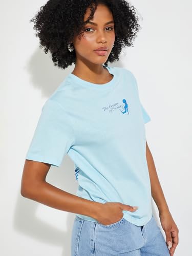 Max URB_N Women Printed Relaxed Fit T-Shirt (Blue_L)