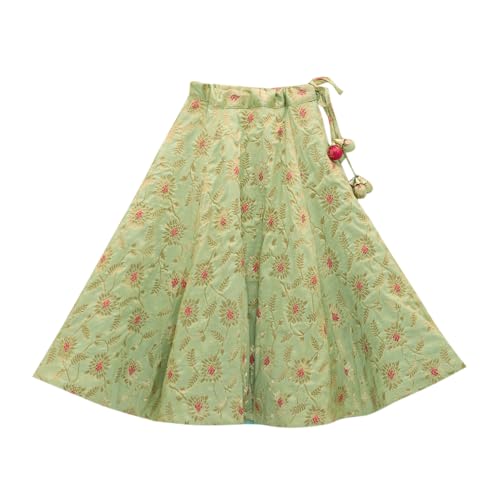 Hopscotch Girls Cotton Blend Ethnic Sets in Green Color For Ages (5-6 Years)