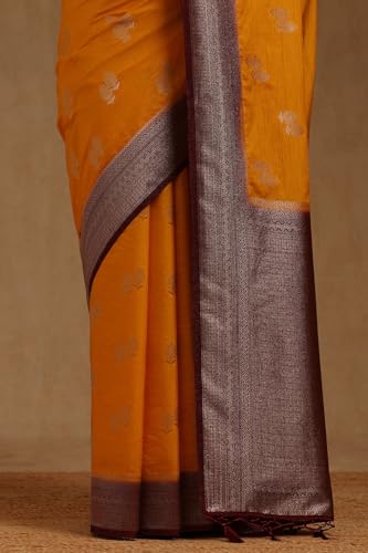 Soch Womens Mustard Viscose Silk Floral Zari Woven Saree