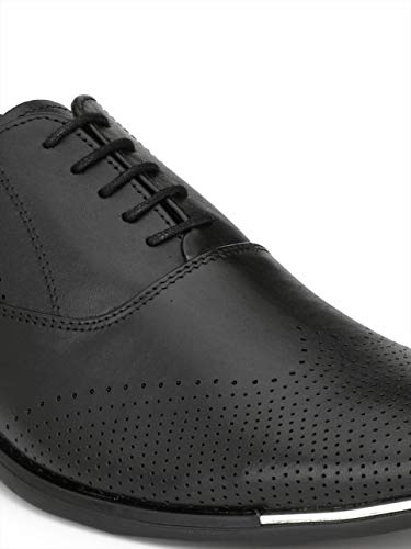 HITZ Men's Black Leather Lace-Up Semi-Formal Shoes - UK 10