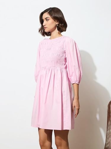 barcino Pink Poplin Smocked Gathered Dress