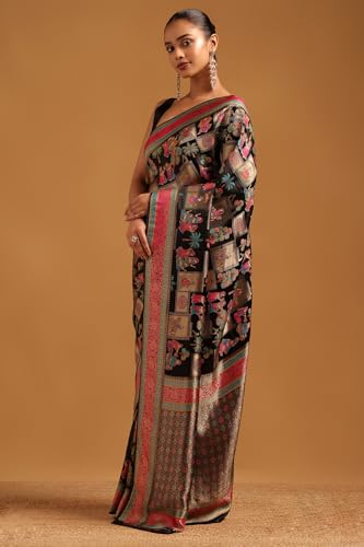 Soch Womens Black Satin Ethnic Motifs Saree With Zari Work