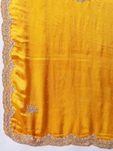 Meena Bazaar Chinon Saree For Women |MUSTARD Colour