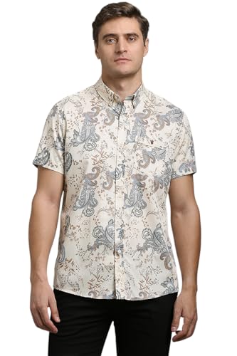 Louis Philippe Men Beige Print Half Sleeves Casual Shirt