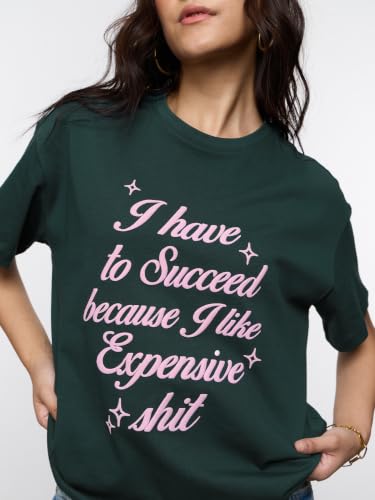 The Souled Store Success Women and Girls Short Sleeves Round Neck Dark Green Graphic Printed Cotton Oversized Fit Breathable Everyday Streetwear T-Shirts